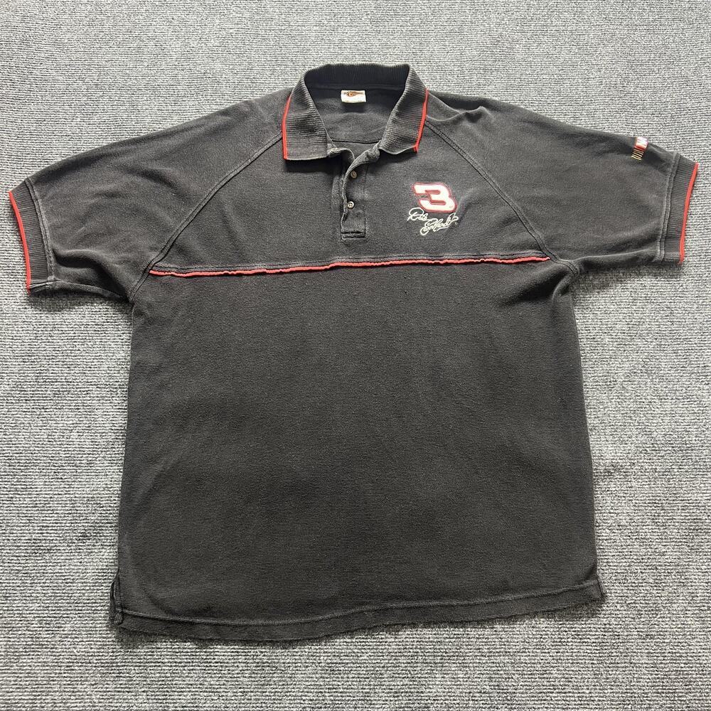 Vintage Dale Earnhardt Shirt Mens XL Black NASCAR Racing Polo Signature 3 Driver